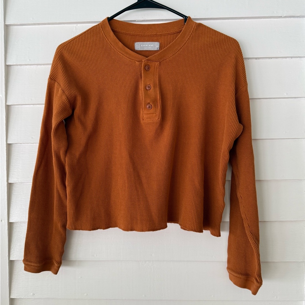 Everlane | Cropped Thermal Top Rust Orange Waffle Knit Long Sleeve Size XS